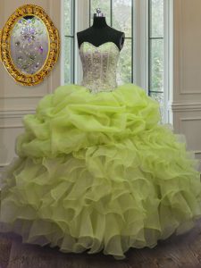 On Sale Pick Ups Sweetheart Sleeveless Lace Up Quinceanera Dresses Yellow Green Organza