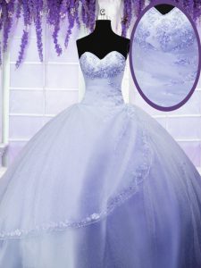 Sumptuous Tulle Sweetheart Sleeveless Lace Up Appliques 15th Birthday Dress in Light Blue
