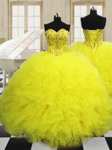 Luxurious Sweetheart Sleeveless Lace Up Sweet 16 Quinceanera Dress Light Yellow Tulle