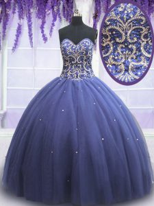 Deluxe Purple Quinceanera Gown Military Ball and Sweet 16 and Quinceanera and For with Beading Sweetheart Sleeveless Lac