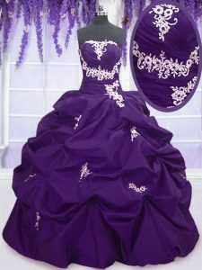 Most Popular Purple Sleeveless Appliques and Pick Ups Floor Length Quinceanera Dresses