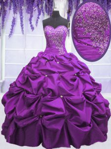 Elegant Pick Ups Purple Sleeveless Taffeta Lace Up Sweet 16 Dresses for Military Ball and Sweet 16 and Quinceanera