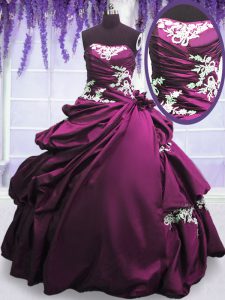 Pick Ups Purple Sleeveless Taffeta Lace Up Quince Ball Gowns for Military Ball and Sweet 16 and Quinceanera