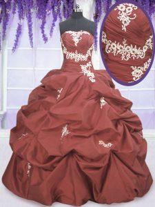 Pick Ups Floor Length Ball Gowns Sleeveless Rust Red Sweet 16 Quinceanera Dress Lace Up