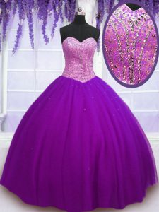 Eggplant Purple Sweetheart Lace Up Beading Sweet 16 Dresses Sleeveless