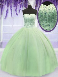 Beading Quinceanera Dresses Yellow Green Lace Up Sleeveless Floor Length