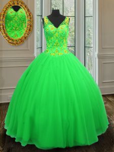 Best Floor Length Ball Gowns Sleeveless Green Quinceanera Dresses Zipper