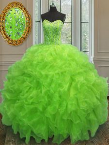 Fine Organza Sleeveless Floor Length Quinceanera Dresses and Beading and Ruffles