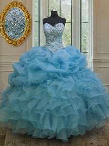 Noble Organza Sleeveless Floor Length Quinceanera Dresses and Beading and Ruffles and Pick Ups