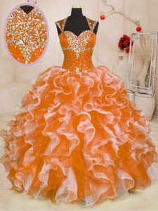 Custom Made Floor Length Multi-color Sweet 16 Dresses Organza Sleeveless Beading and Ruffles