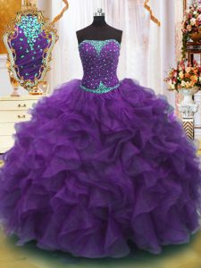Adorable Floor Length Ball Gowns Sleeveless Purple Quince Ball Gowns Lace Up