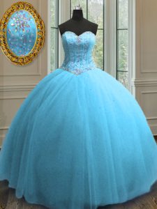 Baby Blue Sweet 16 Dress Military Ball and Sweet 16 and Quinceanera and For with Beading and Sequins Sweetheart Sleevele