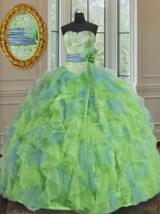 Floor Length Lace Up Ball Gown Prom Dress Multi-color for Military Ball and Sweet 16 and Quinceanera with Beading and Ap