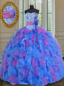 Romantic Ball Gowns Vestidos de Quinceanera Multi-color Sweetheart Organza Sleeveless Floor Length Lace Up