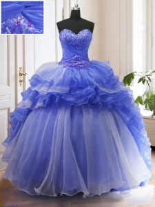 Cheap Organza Sleeveless With Train Sweet 16 Quinceanera Dress Court Train and Beading and Ruffled Layers