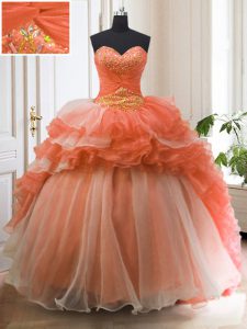 Exquisite Orange Red 15th Birthday Dress Military Ball and Sweet 16 and Quinceanera and For with Beading and Ruffled Lay