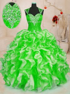 Romantic Sleeveless Floor Length Beading and Ruffles Lace Up 15 Quinceanera Dress