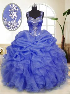 Lavender Ball Gowns Beading and Ruffles and Pick Ups Sweet 16 Dresses Zipper Organza Sleeveless Floor Length