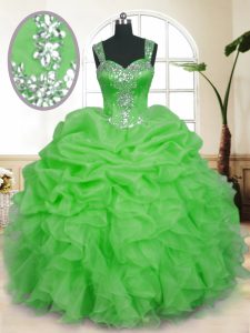 Attractive Sleeveless Floor Length Beading and Ruffles and Pick Ups Zipper Quinceanera Gowns