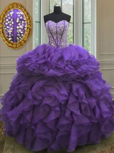 Floor Length Eggplant Purple Quinceanera Dress Sweetheart Sleeveless Lace Up