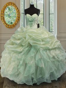 Floor Length Lace Up 15 Quinceanera Dress Green for Military Ball and Sweet 16 and Quinceanera with Beading and Ruffles