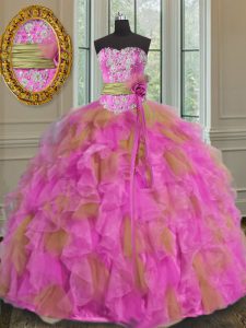Ball Gowns Sweet 16 Dress Multi-color Sweetheart Organza Sleeveless Floor Length Lace Up