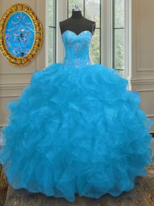 Stunning Sleeveless Lace Up Beading and Ruffles Ball Gown Prom Dress
