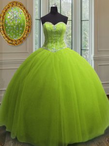 Sequins Floor Length Ball Gowns Sleeveless Yellow Green Quinceanera Gown Lace Up
