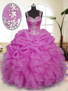 Modest Beading and Ruffles and Pick Ups Sweet 16 Quinceanera Dress Lilac Zipper Sleeveless Floor Length