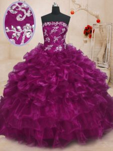 Latest Floor Length Ball Gowns Sleeveless Fuchsia Vestidos de Quinceanera Lace Up