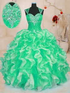Pretty Ball Gowns Vestidos de Quinceanera Green Sweetheart Organza Sleeveless Floor Length Lace Up