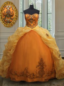 Sleeveless Court Train Beading and Appliques and Pick Ups Lace Up 15th Birthday Dress