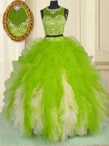 Scoop Multi-color Sleeveless Tulle Zipper Quinceanera Gowns for Military Ball and Sweet 16 and Quinceanera