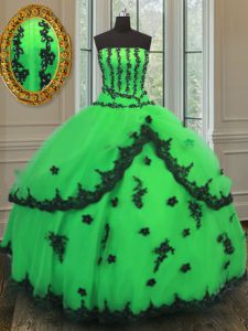 Stylish Strapless Sleeveless Lace Up Quinceanera Gowns Green Organza