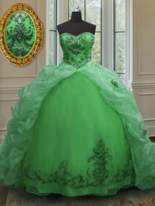 Sleeveless Court Train Beading and Appliques and Pick Ups Lace Up 15th Birthday Dress
