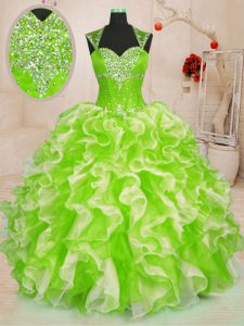 Glittering Sweetheart Sleeveless Lace Up Sweet 16 Dress Multi-color Organza