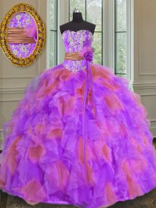 Clearance Multi-color Lace Up Sweetheart Beading and Ruffles and Sashes ribbons and Hand Made Flower Vestidos de Quincea