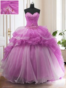 Organza Sleeveless With Train 15 Quinceanera Dress Sweep Train and Beading and Ruffled Layers