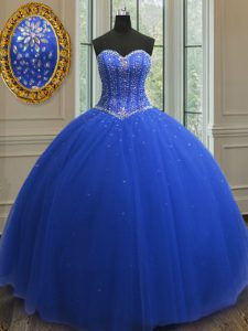 Royal Blue Sweetheart Neckline Beading and Sequins Vestidos de Quinceanera Sleeveless Lace Up