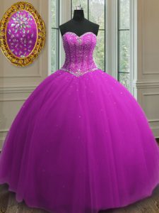 Tulle Sweetheart Sleeveless Lace Up Beading and Sequins Sweet 16 Dress in Purple