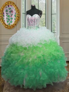 Multi-color Ball Gowns Beading and Ruffles and Sashes ribbons Quinceanera Dresses Lace Up Organza Sleeveless Floor Lengt