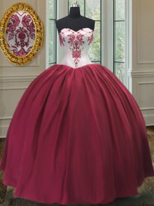 Custom Fit Floor Length Lace Up Quinceanera Gown Burgundy for Military Ball and Sweet 16 and Quinceanera with Embroidery