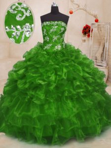 Sleeveless Organza Lace Up Quinceanera Gown for Military Ball and Sweet 16 and Quinceanera