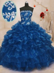 Luxurious Sleeveless Lace Up Floor Length Beading and Appliques and Ruffles Sweet 16 Dresses