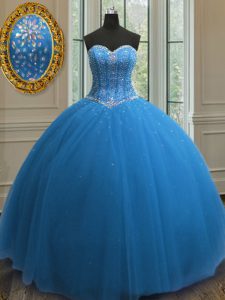 Exceptional Blue Lace Up Sweet 16 Dresses Beading and Sequins Sleeveless Floor Length