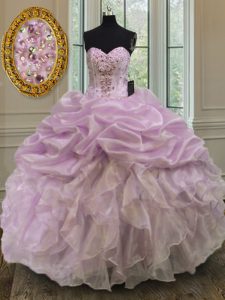 Most Popular Floor Length Lilac Sweet 16 Dresses Sweetheart Sleeveless Lace Up