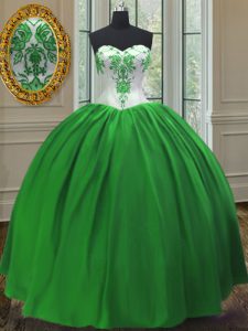 Fine Green Sleeveless Embroidery Floor Length Quince Ball Gowns