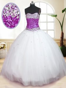 Custom Fit White Lace Up Sweetheart Beading Quinceanera Dress Tulle Sleeveless