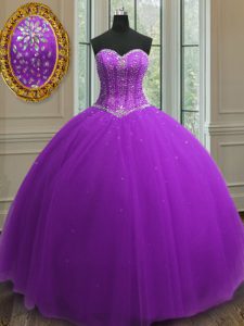 Stunning Sequins Floor Length Ball Gowns Sleeveless Purple Ball Gown Prom Dress Lace Up