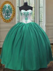 Captivating Turquoise Sweetheart Lace Up Embroidery Quinceanera Gown Sleeveless